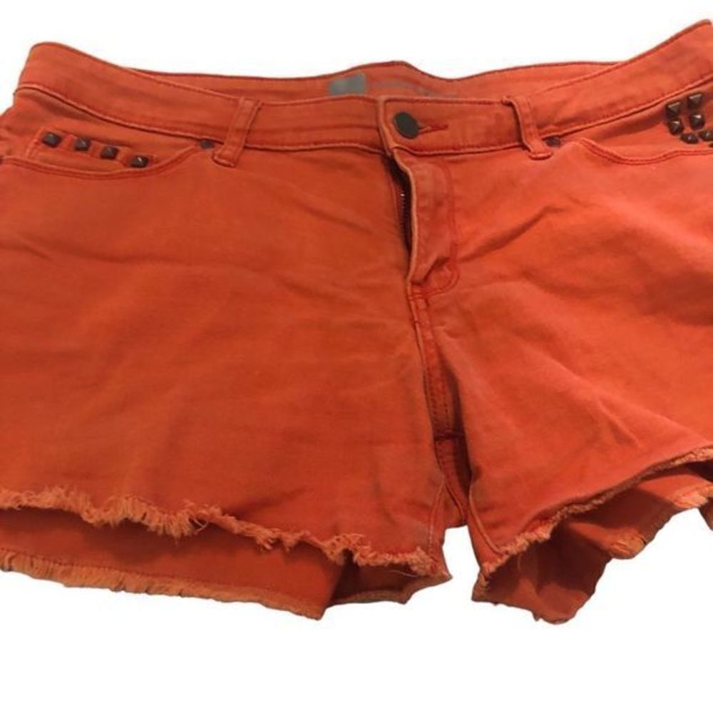 Premium Denim Frayed Hem Burnt Orange Shorts w/‎ Pocket Stud Detail Size 10 - Picture 3 of 4